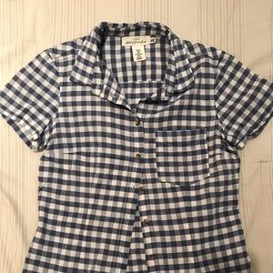 Blue Gingham Short Sleeve Button Up
